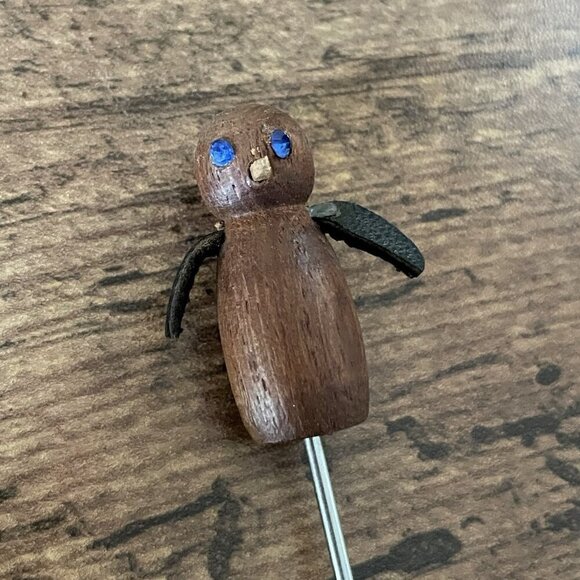 Vintage Danish MCM Teak Wood Handle Cocktail Picks Forks Set of 6 Cat Mouse Owl - Picture 6 of 8
